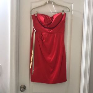 Calvin Klein Red sateen strapless dress